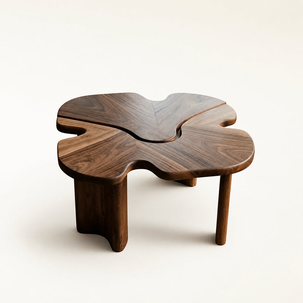 Sculptural Four-Leaf Clover Walnut Coffee Table