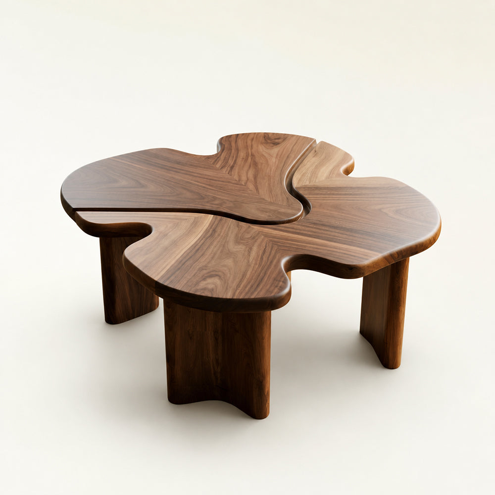 Sculptural Four-Leaf Clover Walnut Coffee Table