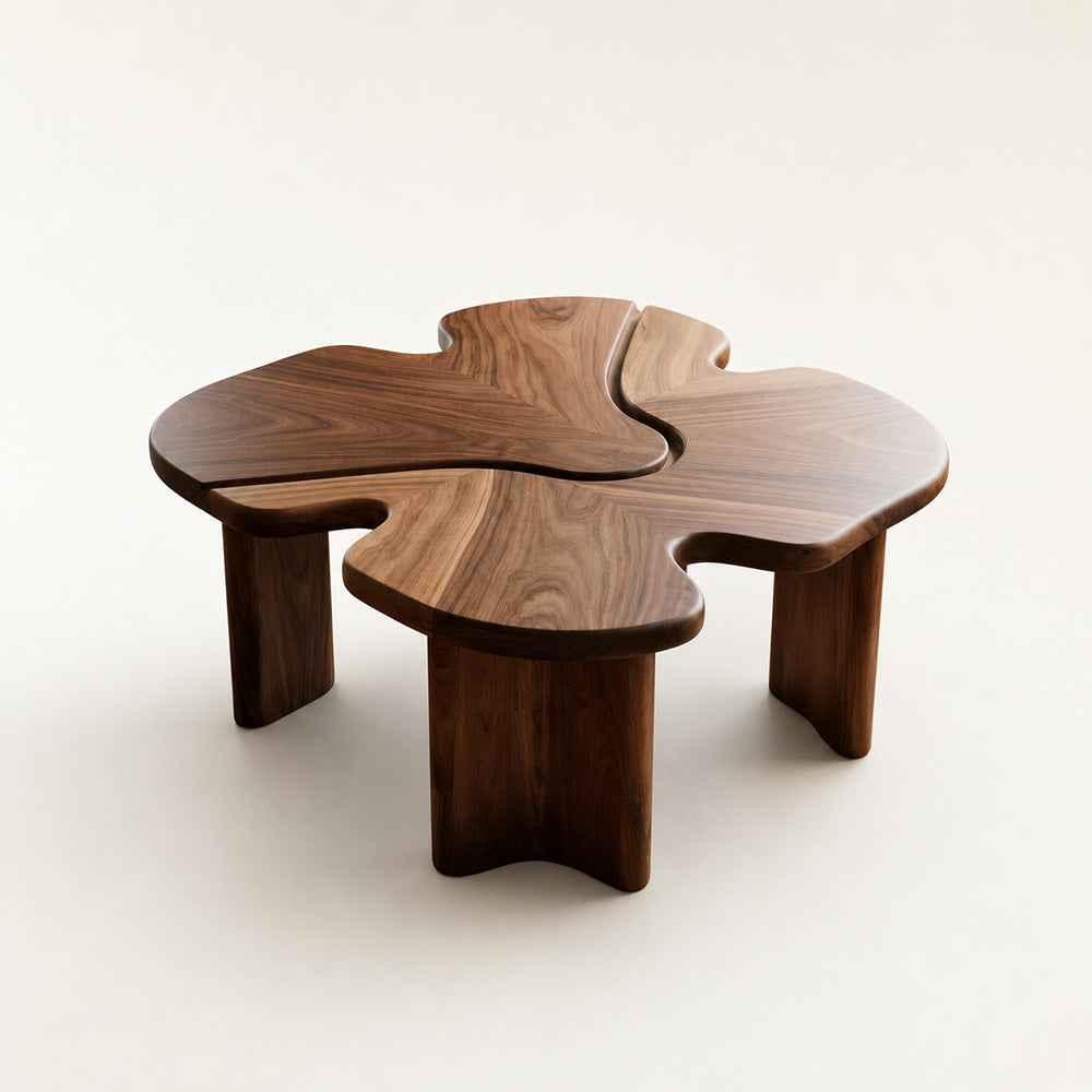 Sculptural Four-Leaf Clover Walnut Coffee Table