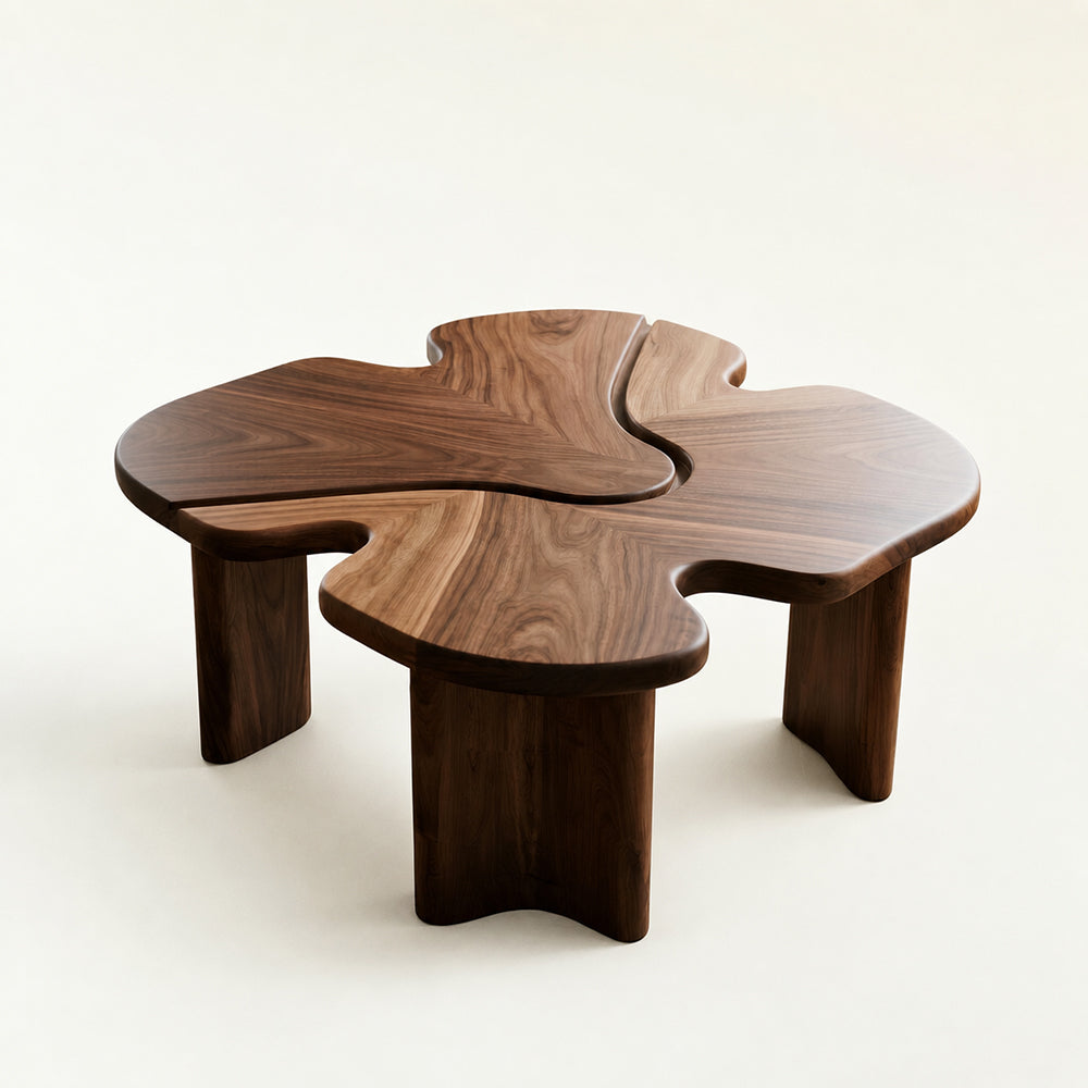 Sculptural Four-Leaf Clover Walnut Coffee Table