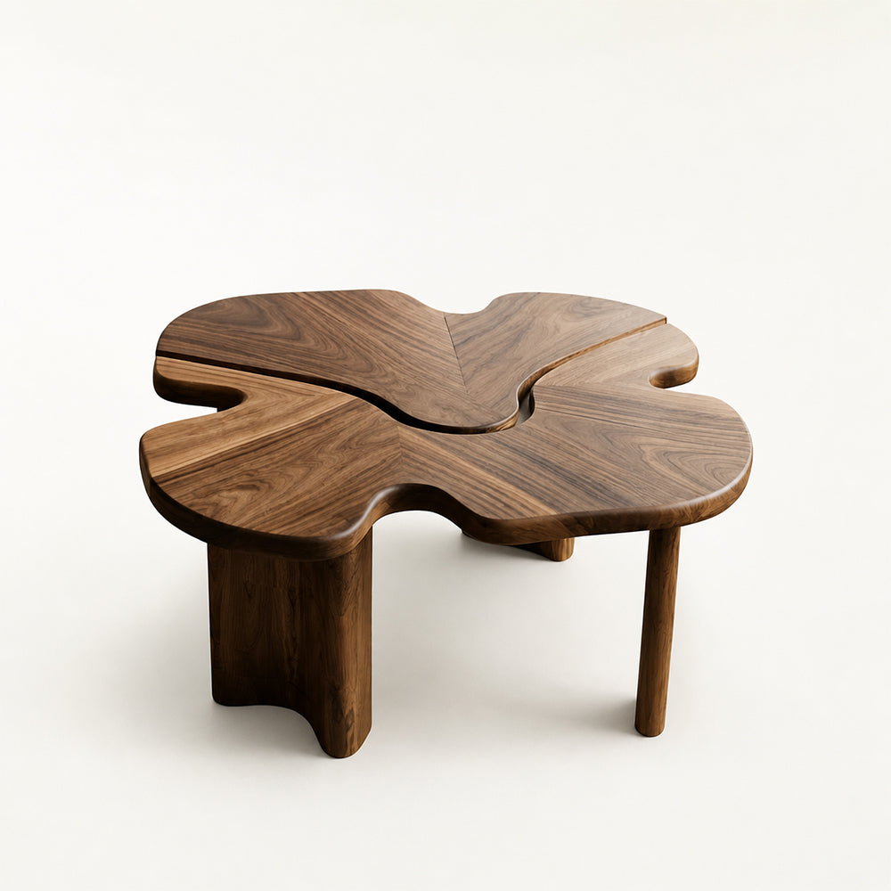 Sculptural Four-Leaf Clover Walnut Coffee Table