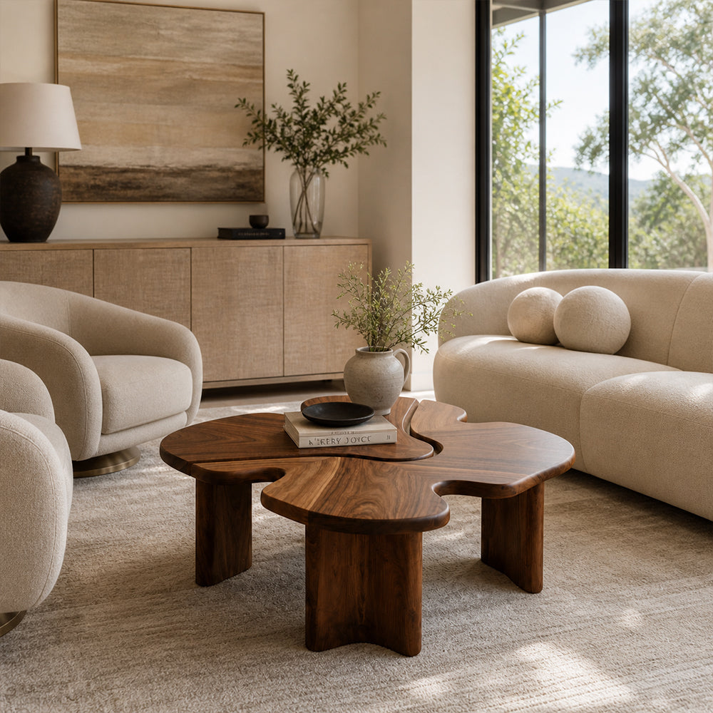Sculptural Four-Leaf Clover Walnut Coffee Table