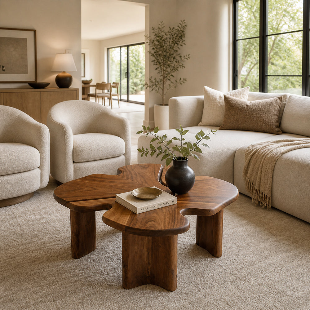 Sculptural Four-Leaf Clover Walnut Coffee Table