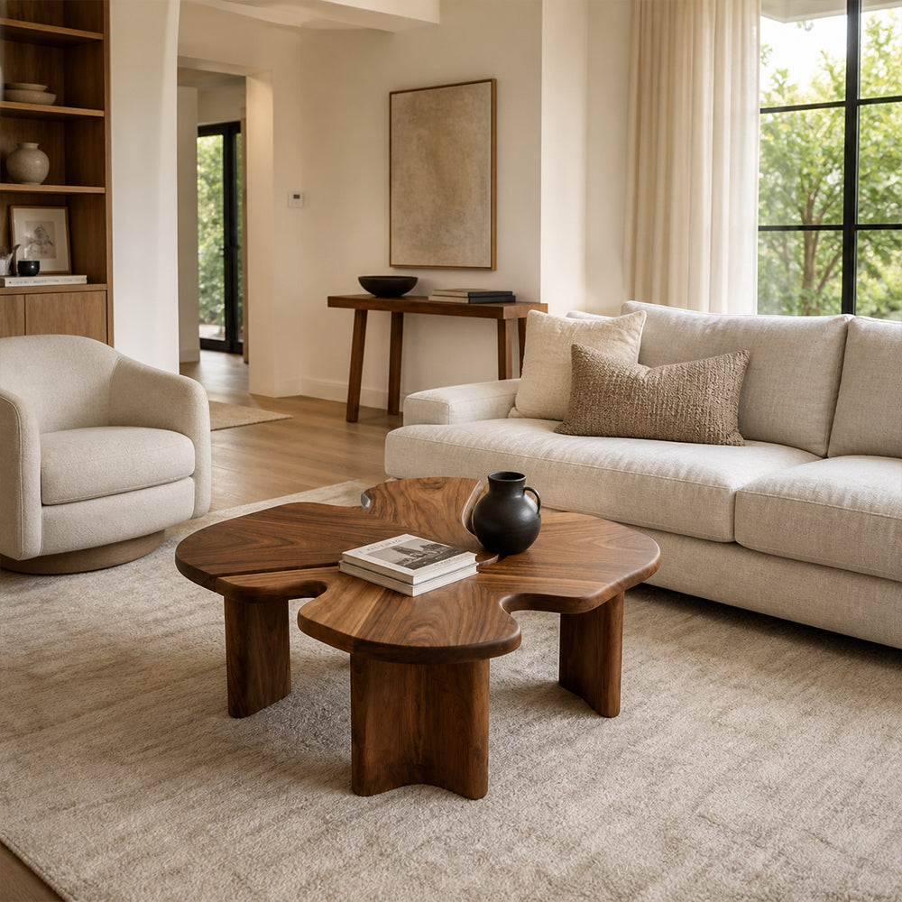 Sculptural Four-Leaf Clover Walnut Coffee Table