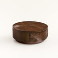 Carved Ginkgo Leaf Round Walnut Coffee Table