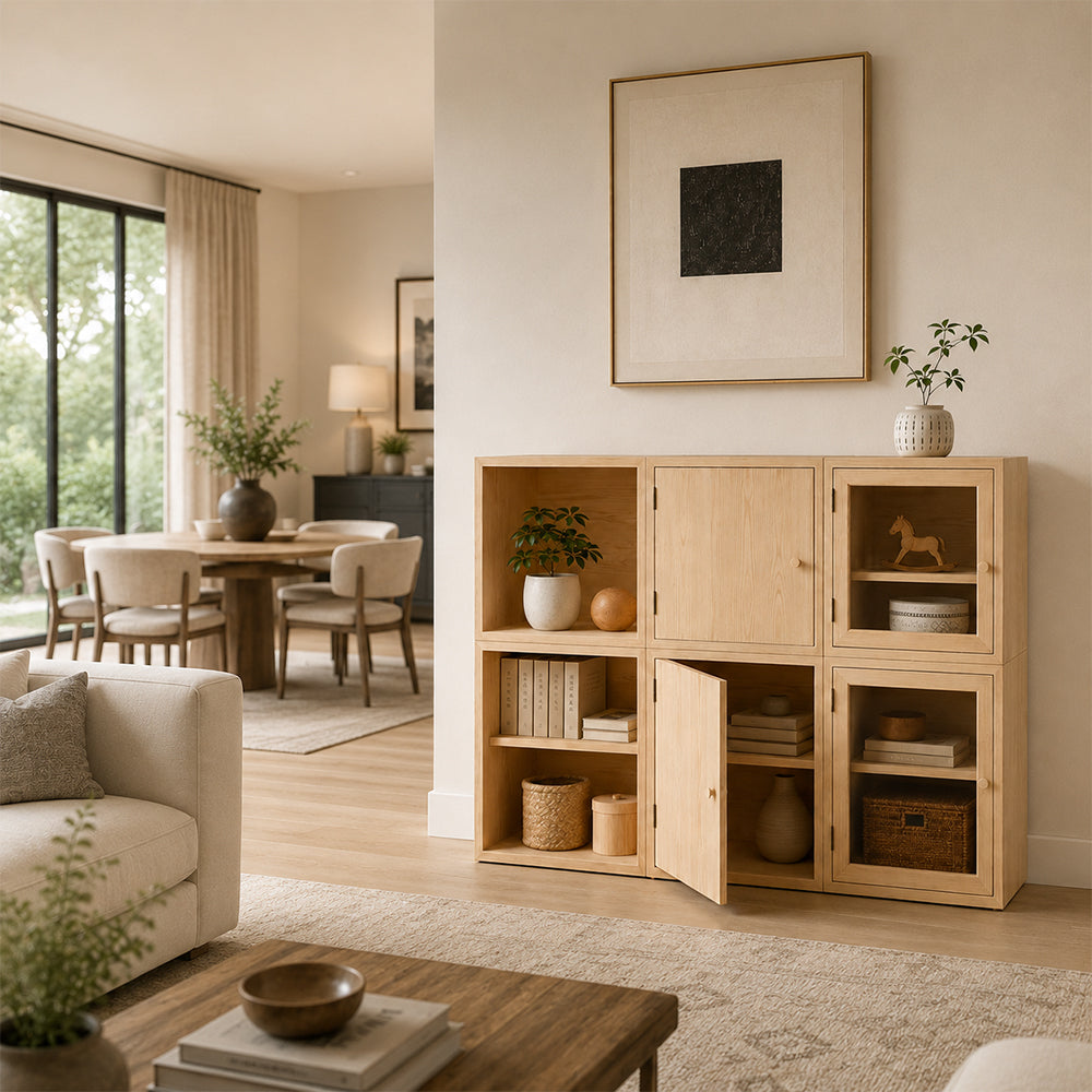Light Wood Modular Cube Storage Cabinet