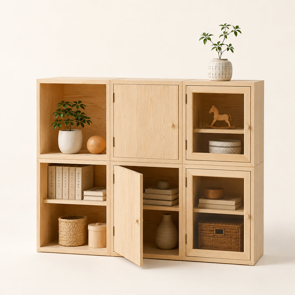 Light Wood Modular Cube Storage Cabinet