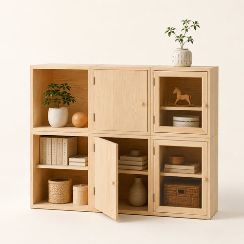 Light Wood Modular Cube Storage Cabinet