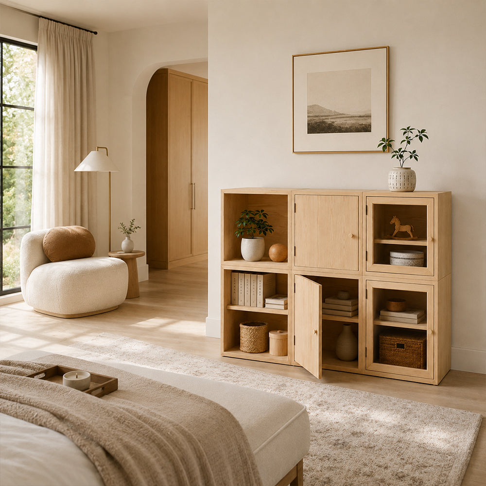 Light Wood Modular Cube Storage Cabinet