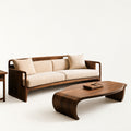 Organic Modern Walnut & Beige Linen Sofa