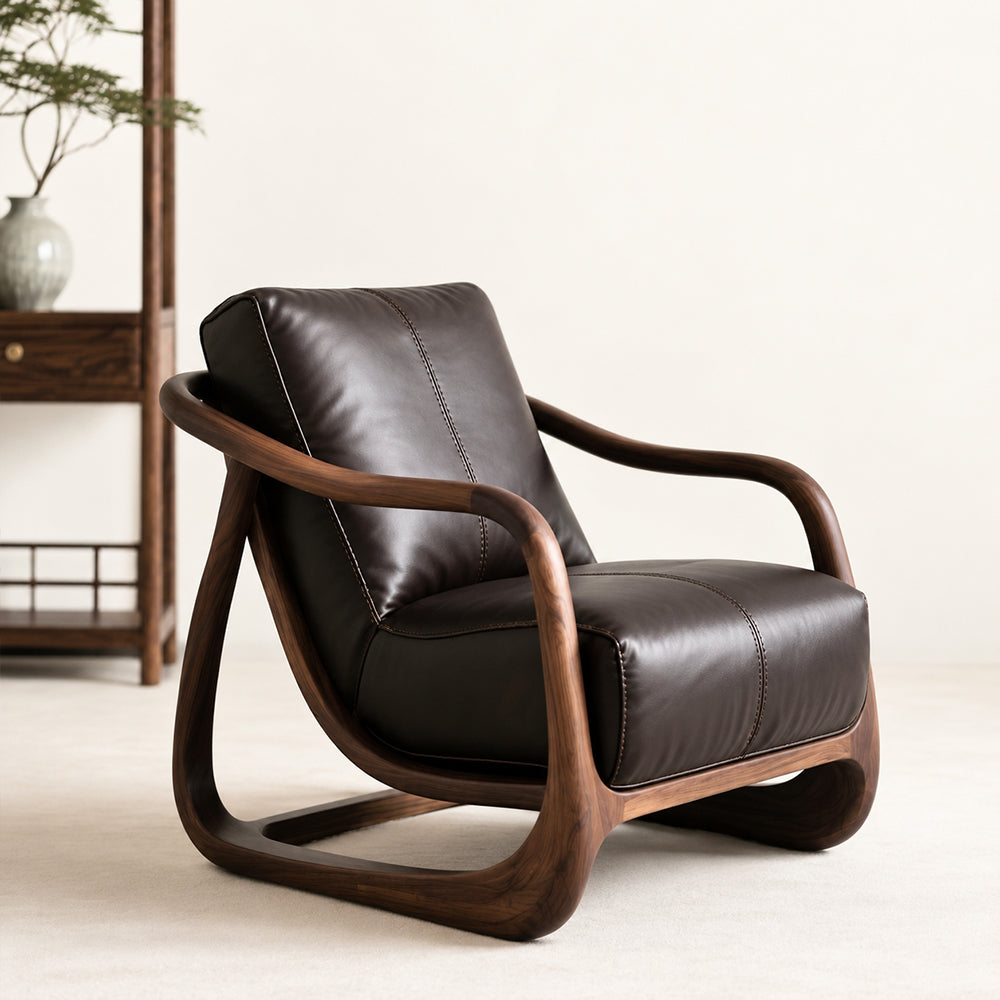 Organic Modern Walnut & Leather Accent Chair
