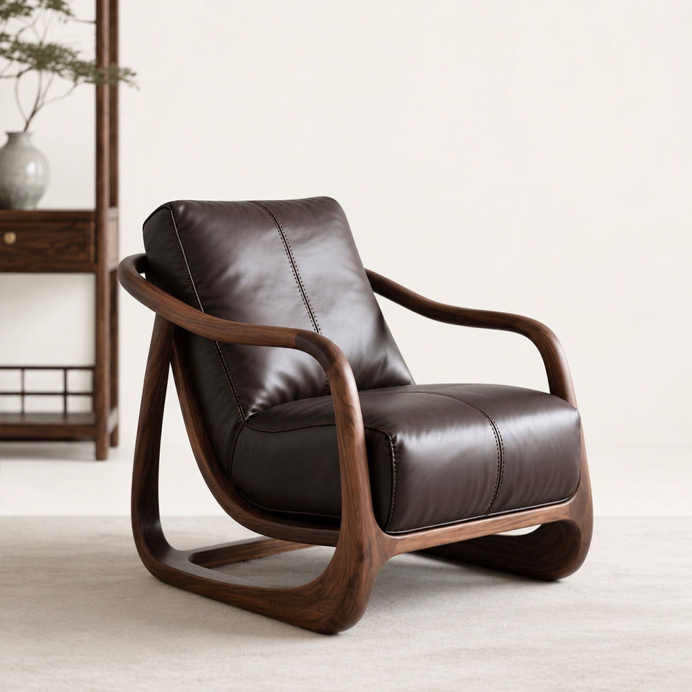 Organic Modern Walnut & Leather Accent Chair