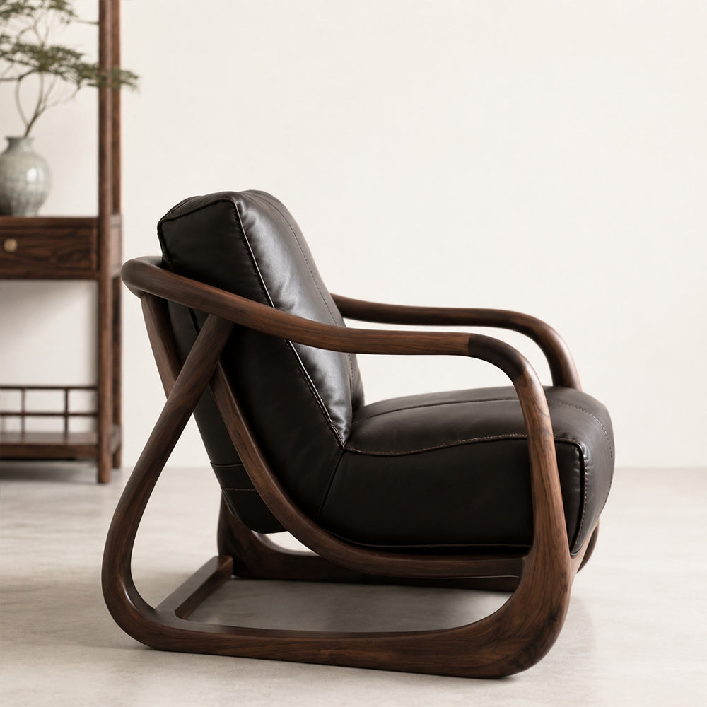 Organic Modern Walnut & Leather Accent Chair