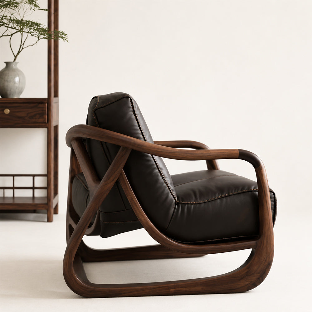 Organic Modern Walnut & Leather Accent Chair