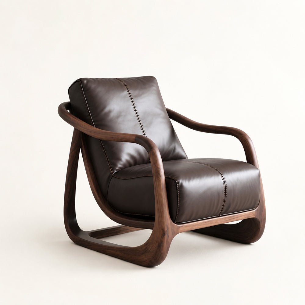 Organic Modern Walnut & Leather Accent Chair