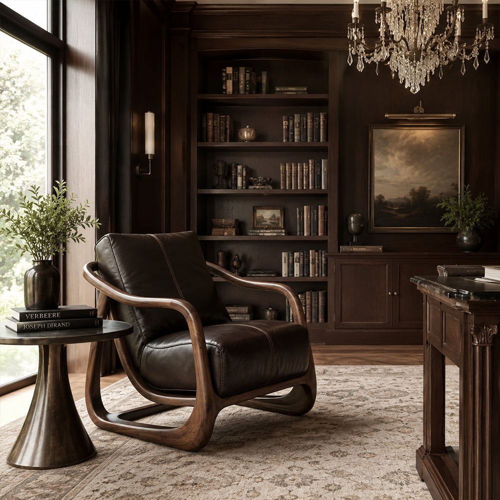 Organic Modern Walnut & Leather Accent Chair