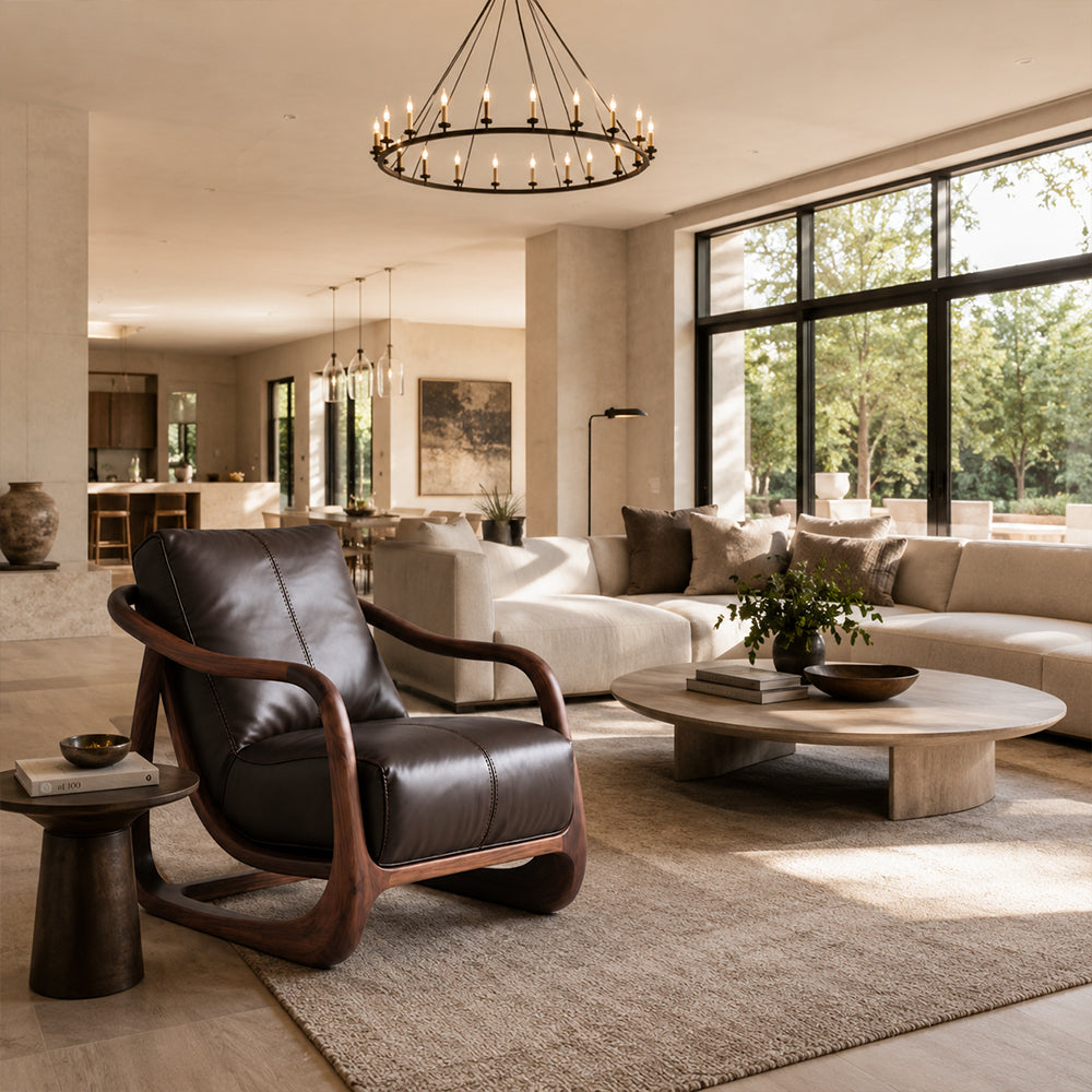 Organic Modern Walnut & Leather Accent Chair
