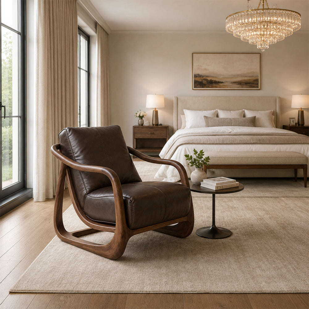 Organic Modern Walnut & Leather Accent Chair