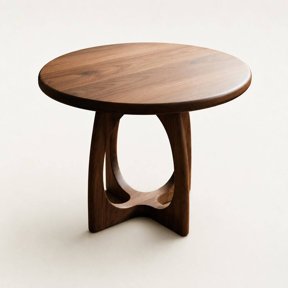 Sculptural Walnut Round Coffee Table