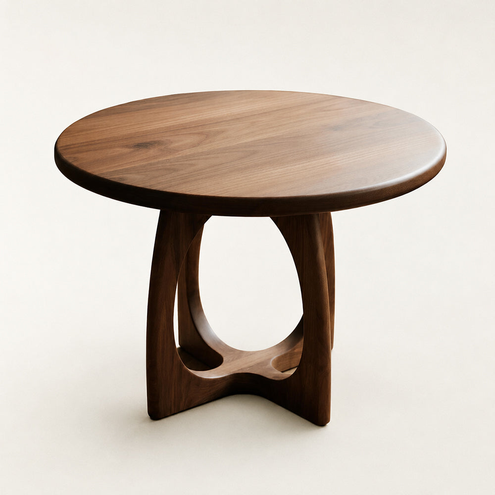 Sculptural Walnut Round Coffee Table