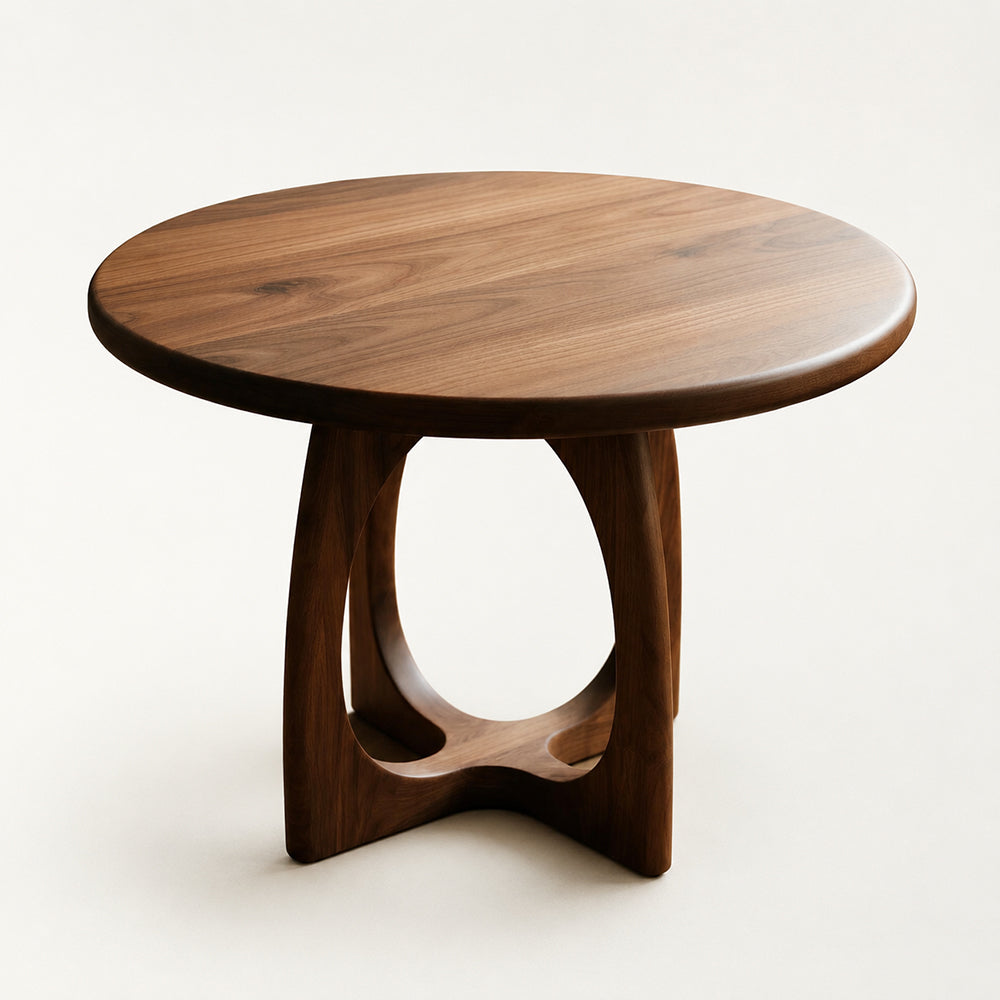 Sculptural Walnut Round Coffee Table