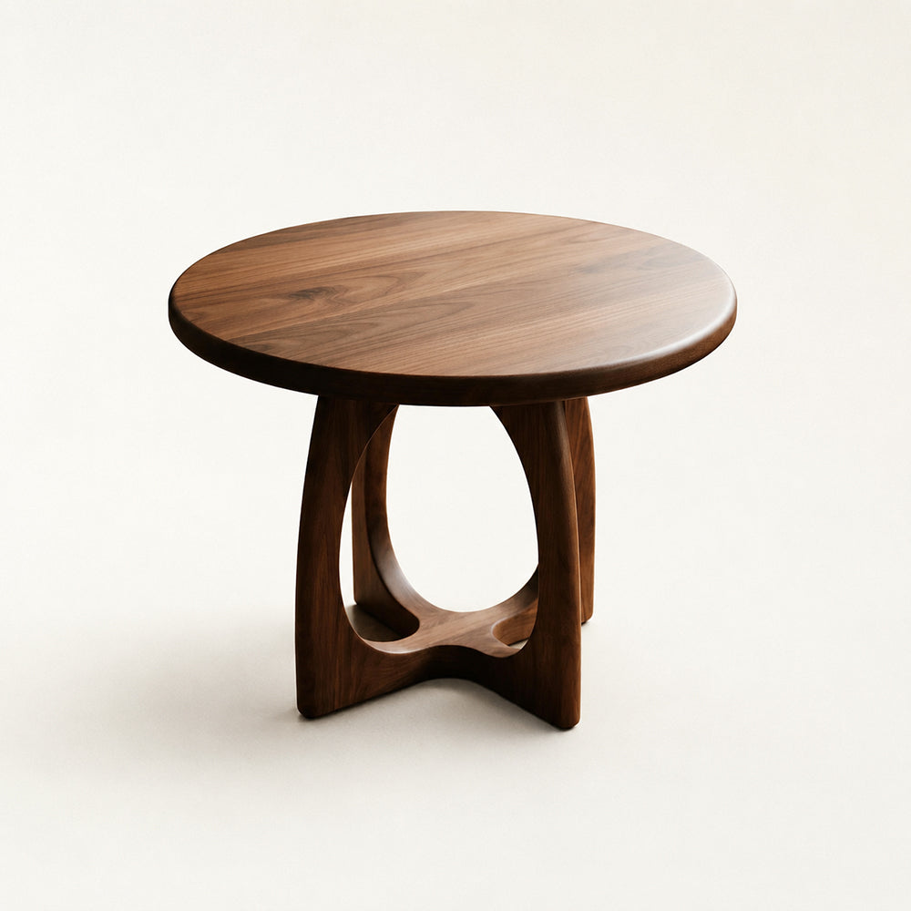Sculptural Walnut Round Coffee Table