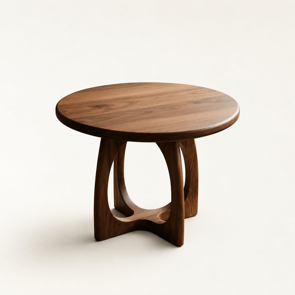 Sculptural Walnut Round Coffee Table