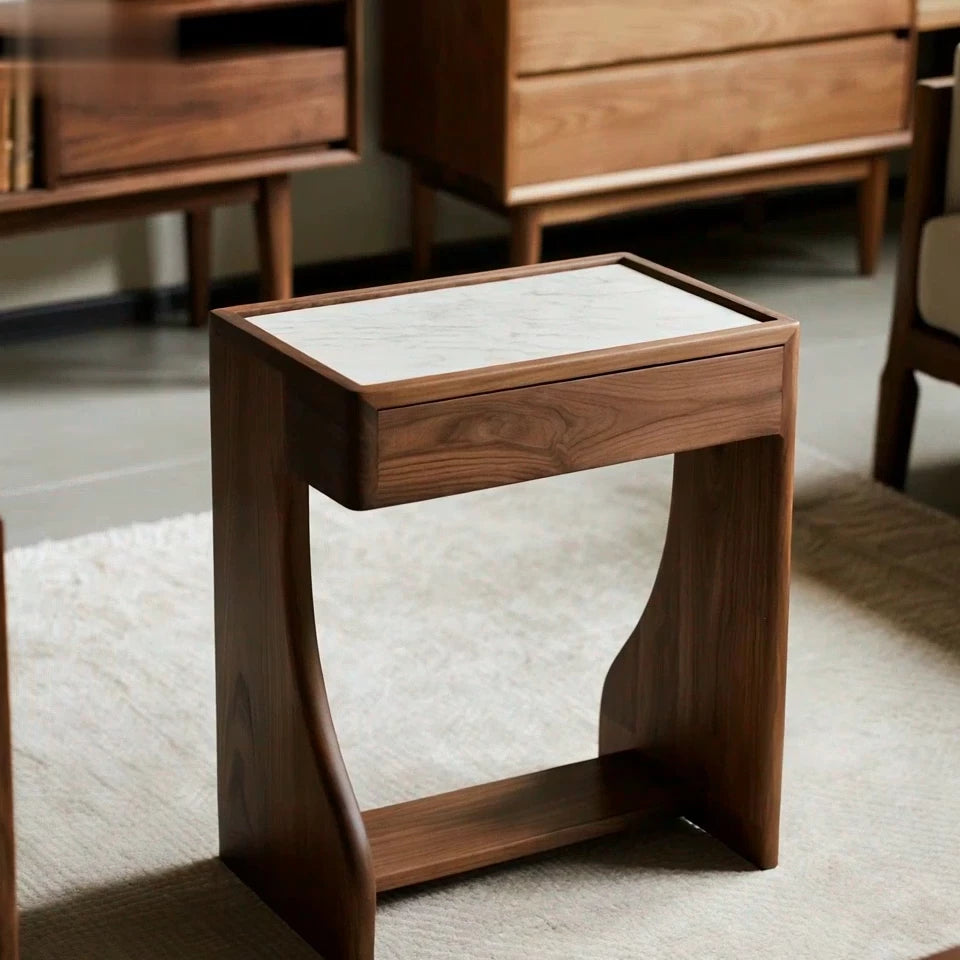 Walnut & Marble-Top Mid-Century Console Table