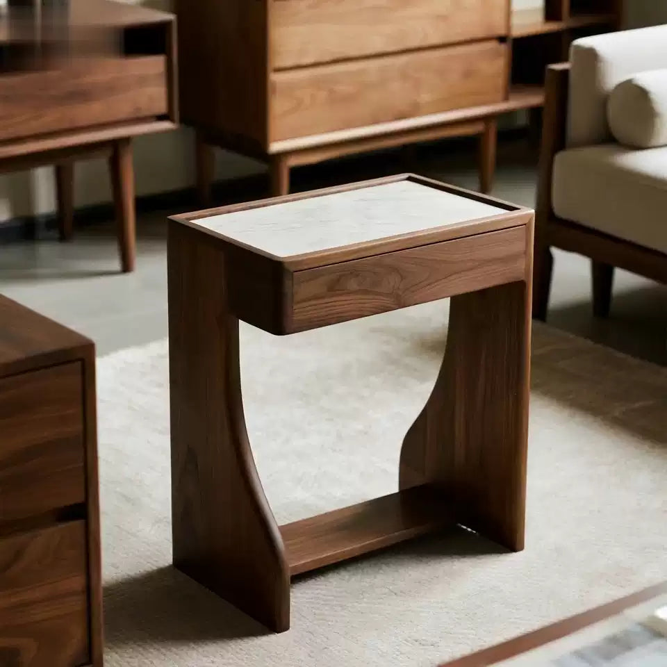 Walnut & Marble-Top Mid-Century Console Table