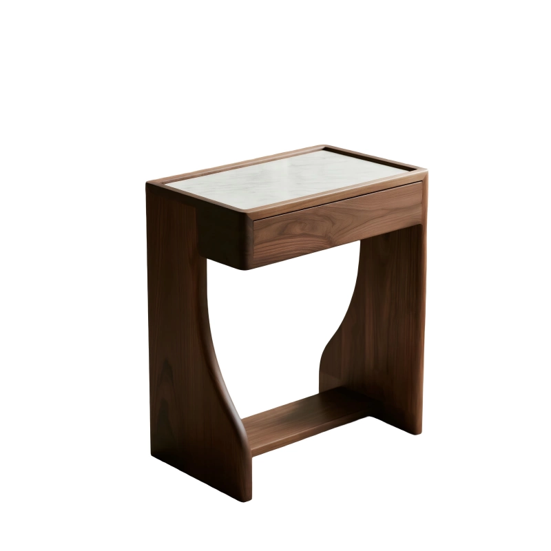 Walnut & Marble-Top Mid-Century Console Table